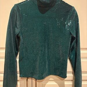 Green Sequin Long Sleeve Top